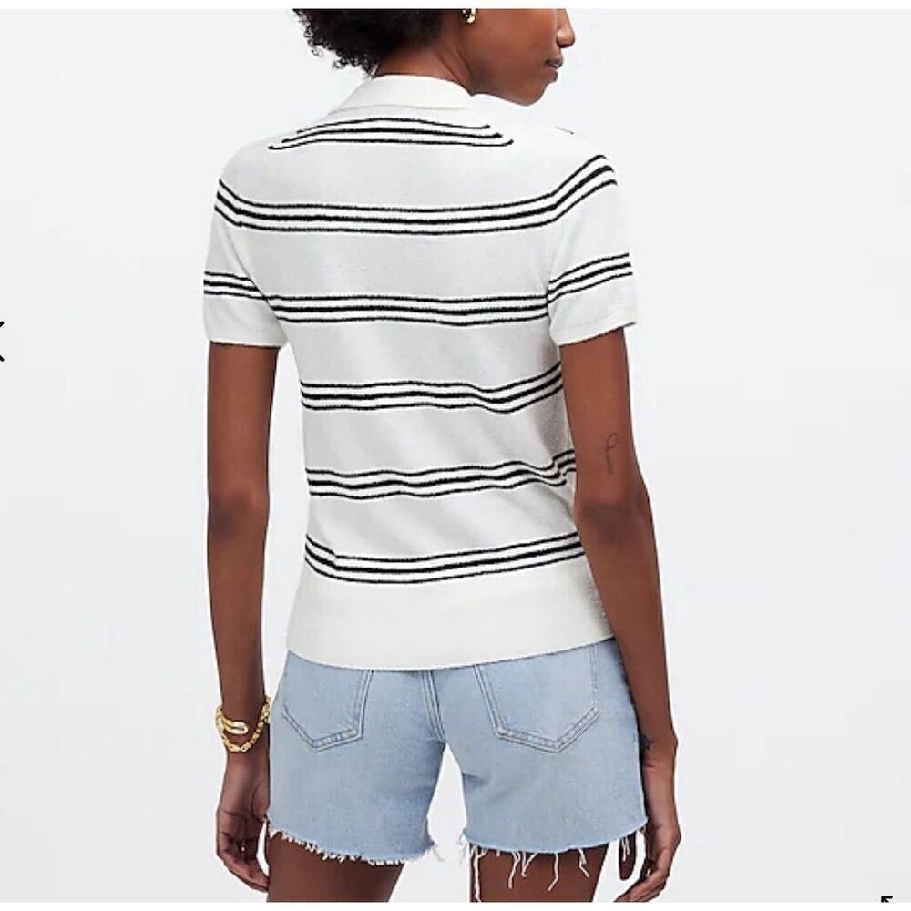 MADEWELL Sweater Women XS Polo Knit Tee NEW Ivory Stripe Short Sleeve NQ341 - Picture 13 of 14
